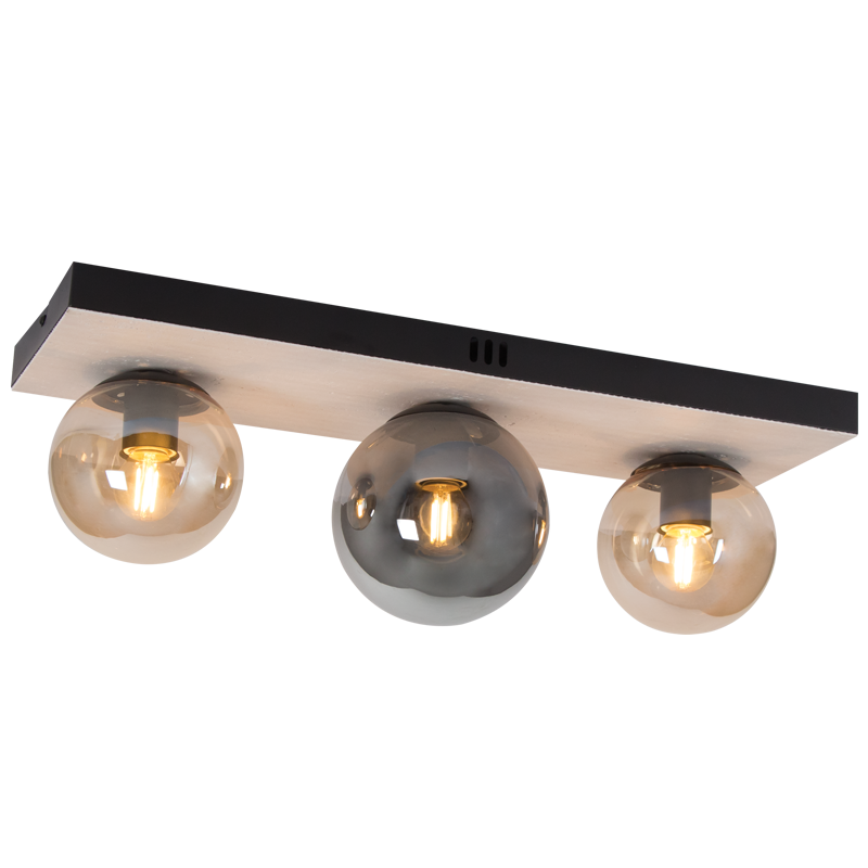 Ember 3-Light Travertine & Amber Glass Linear Ceiling Light