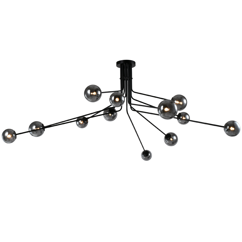 Horizon Black & Smoke Glass 12-Light Linear Chandelier