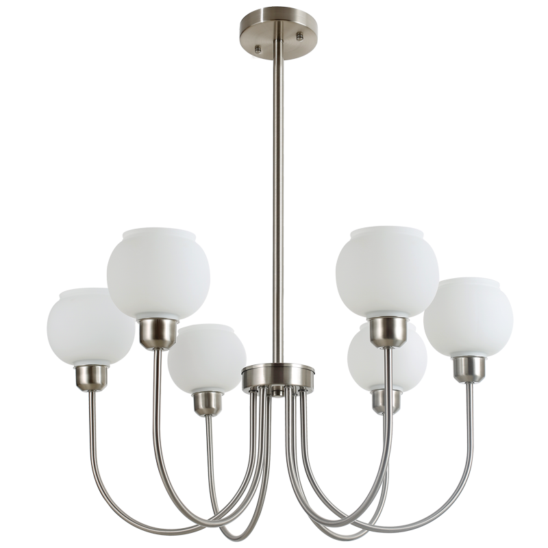 Opaline Satin Chrome & White Glass 6-Light Chandelier