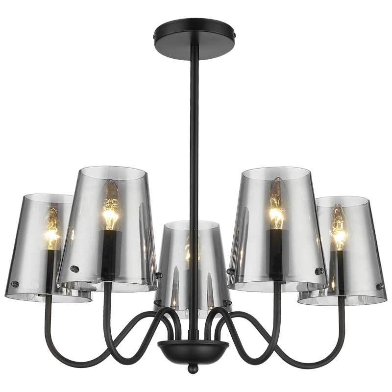 Shadow Matt Black & Smoky Glass 5-Light Chandelier