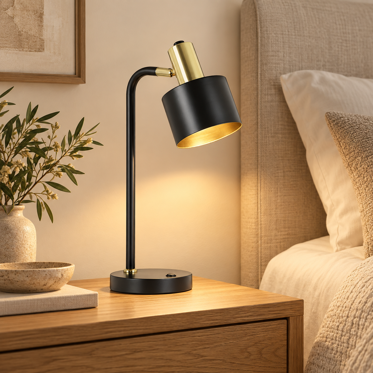 Noir Matt Black & Polished Gold Desk Lamp