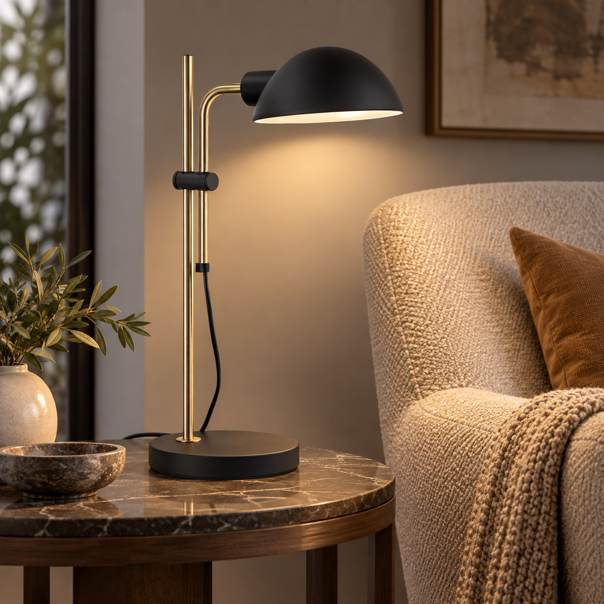 Pivot Sand Black & Antique Brass Table Lamp