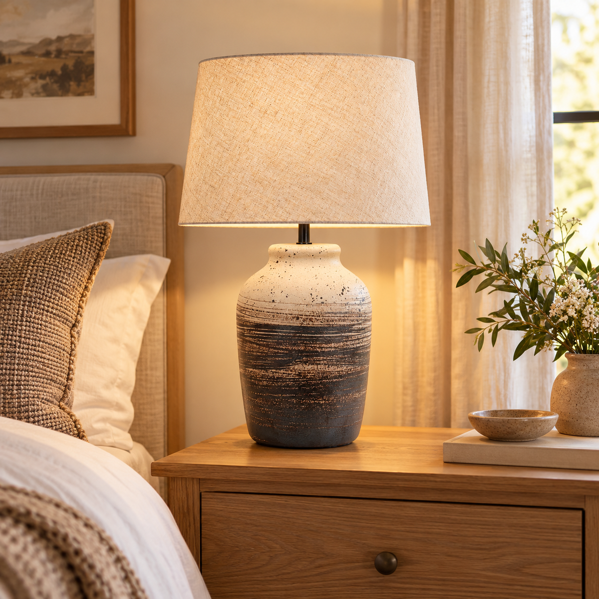 Terra Stone Ceramic & Hessian Table Lamp