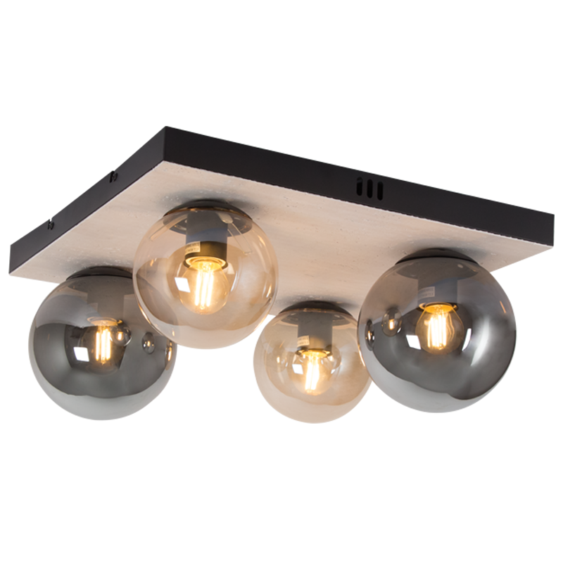 Ember Travertine & Amber Glass Ceiling Light