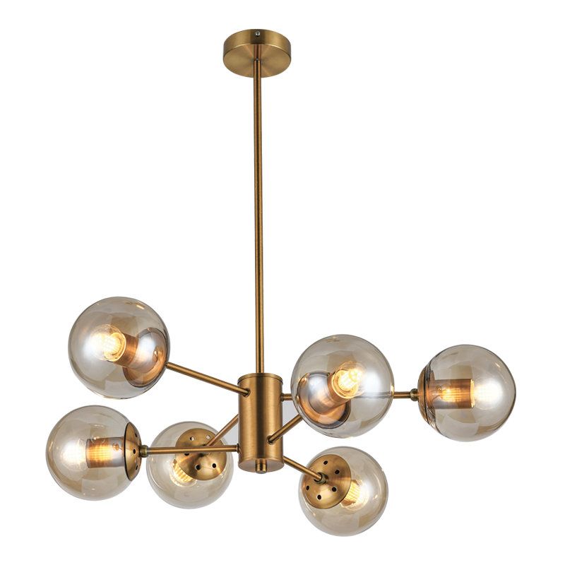 Saffron antique brass and amber glass chandelier