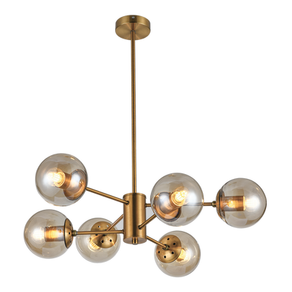 Saffron antique brass and amber glass chandelier