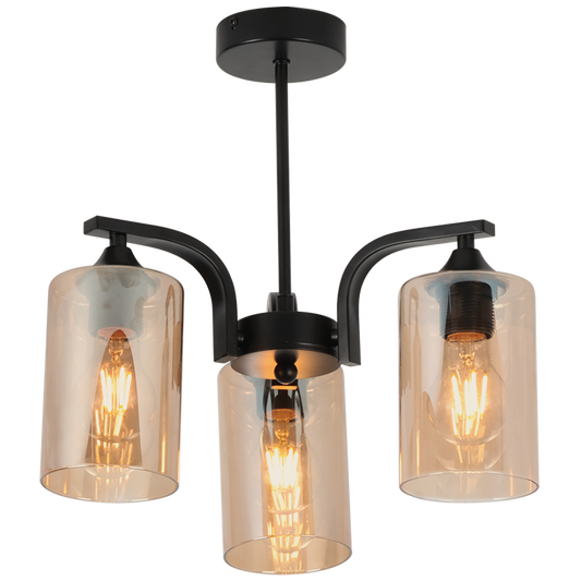 Onyx Black & Amber Glass 3-Light Chandelier