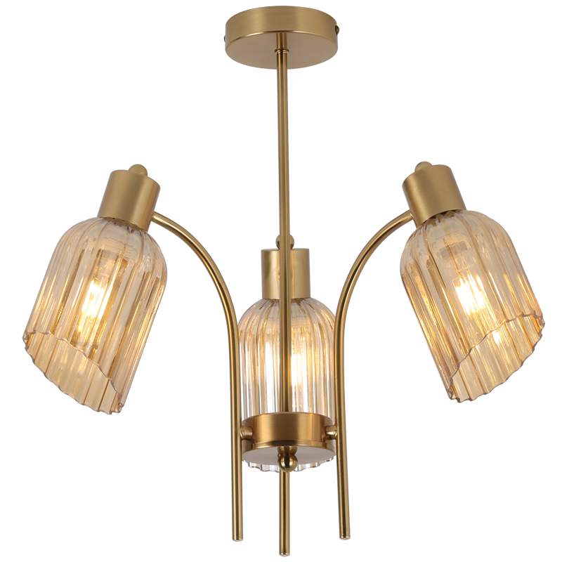 Amara Gold & Amber Fluted Glass 3-Light Chandelier