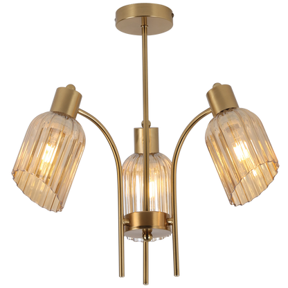 Amara Gold & Amber Fluted Glass 3-Light Chandelier