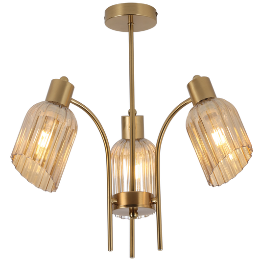 Amara Gold & Amber Fluted Glass 3-Light Chandelier