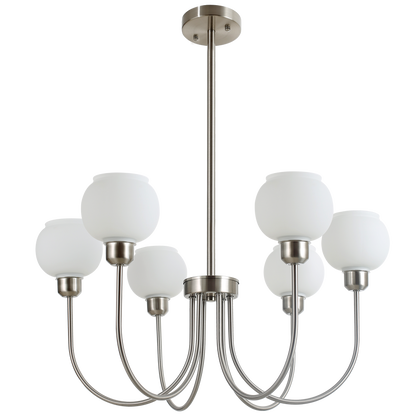 Opaline Satin Chrome & White Glass 6-Light Chandelier
