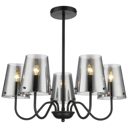 Shadow Matt Black & Smoky Glass 5-Light Chandelier