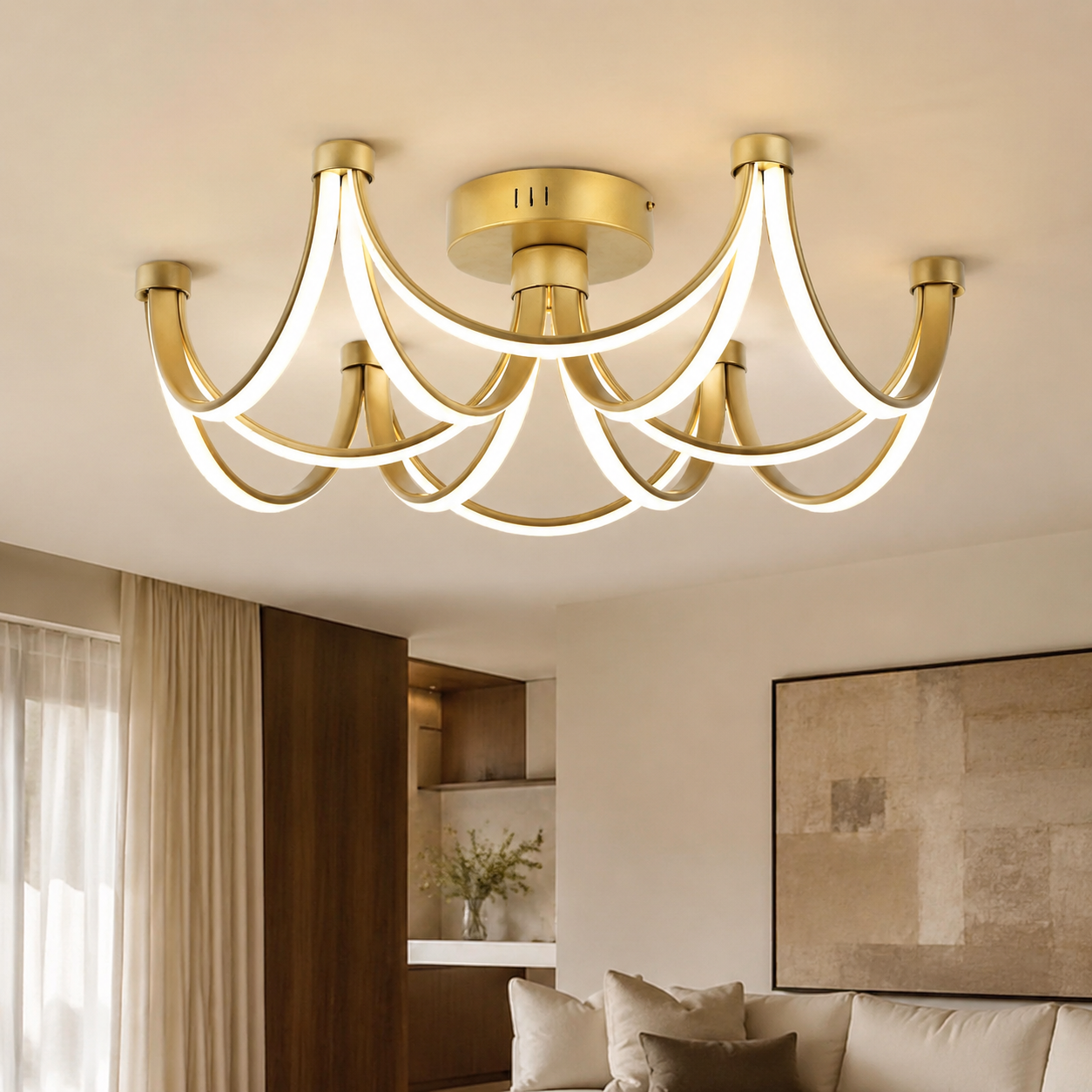 Solenne Sculptural Gold LED Ceiling Light
