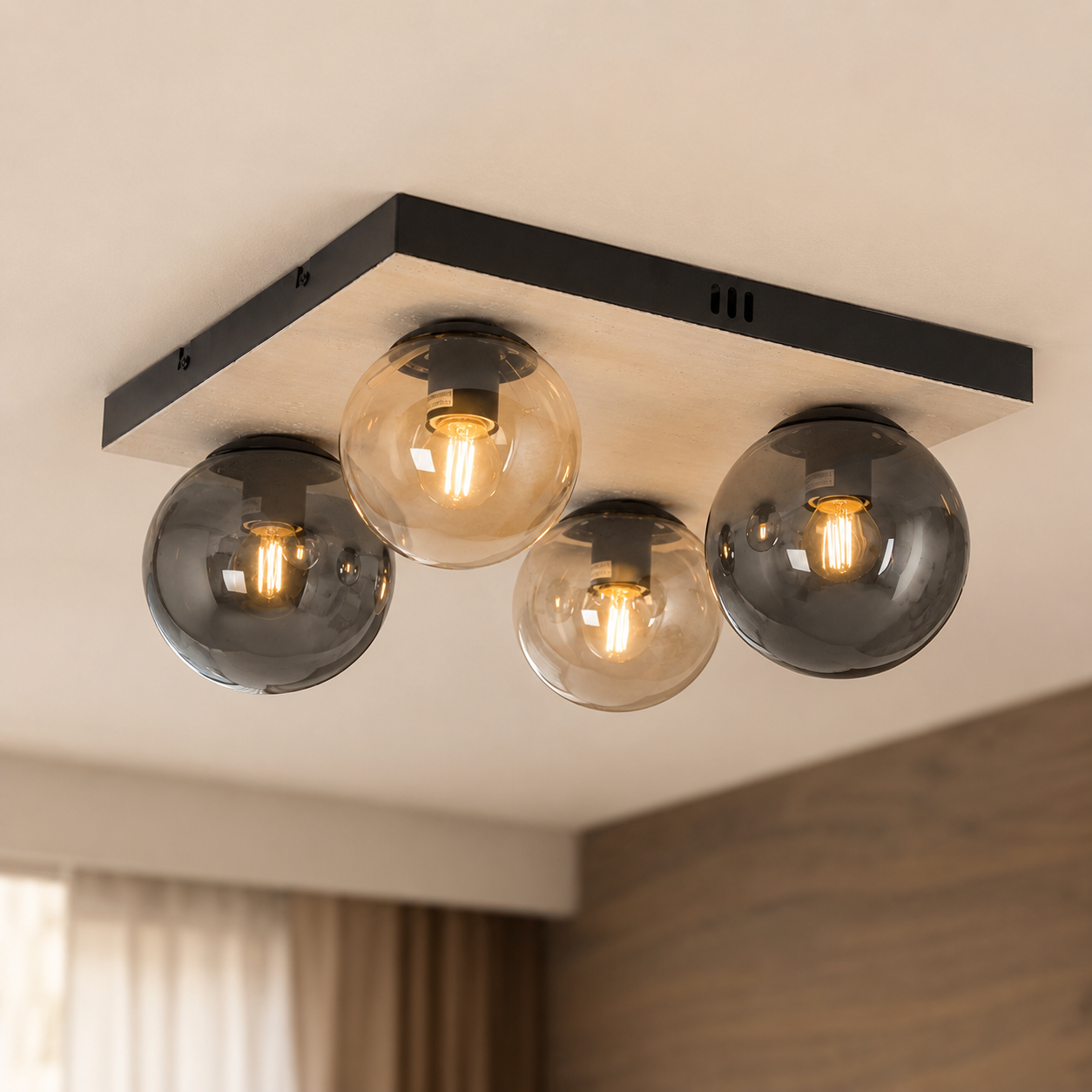 Ember Travertine & Amber Glass Ceiling Light