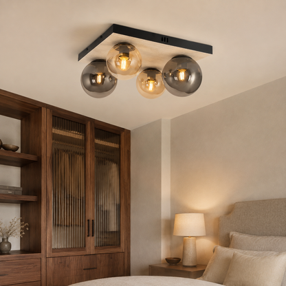 Ember Travertine & Amber Glass Ceiling Light