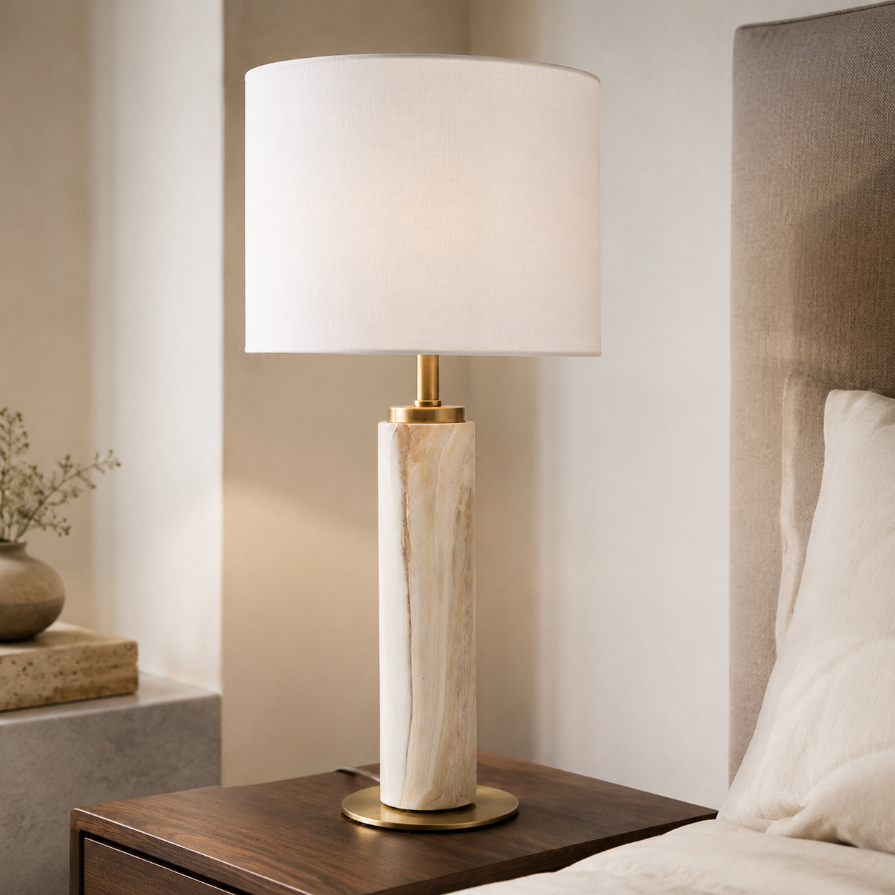 Carrara Marble-Effect Table Lamp