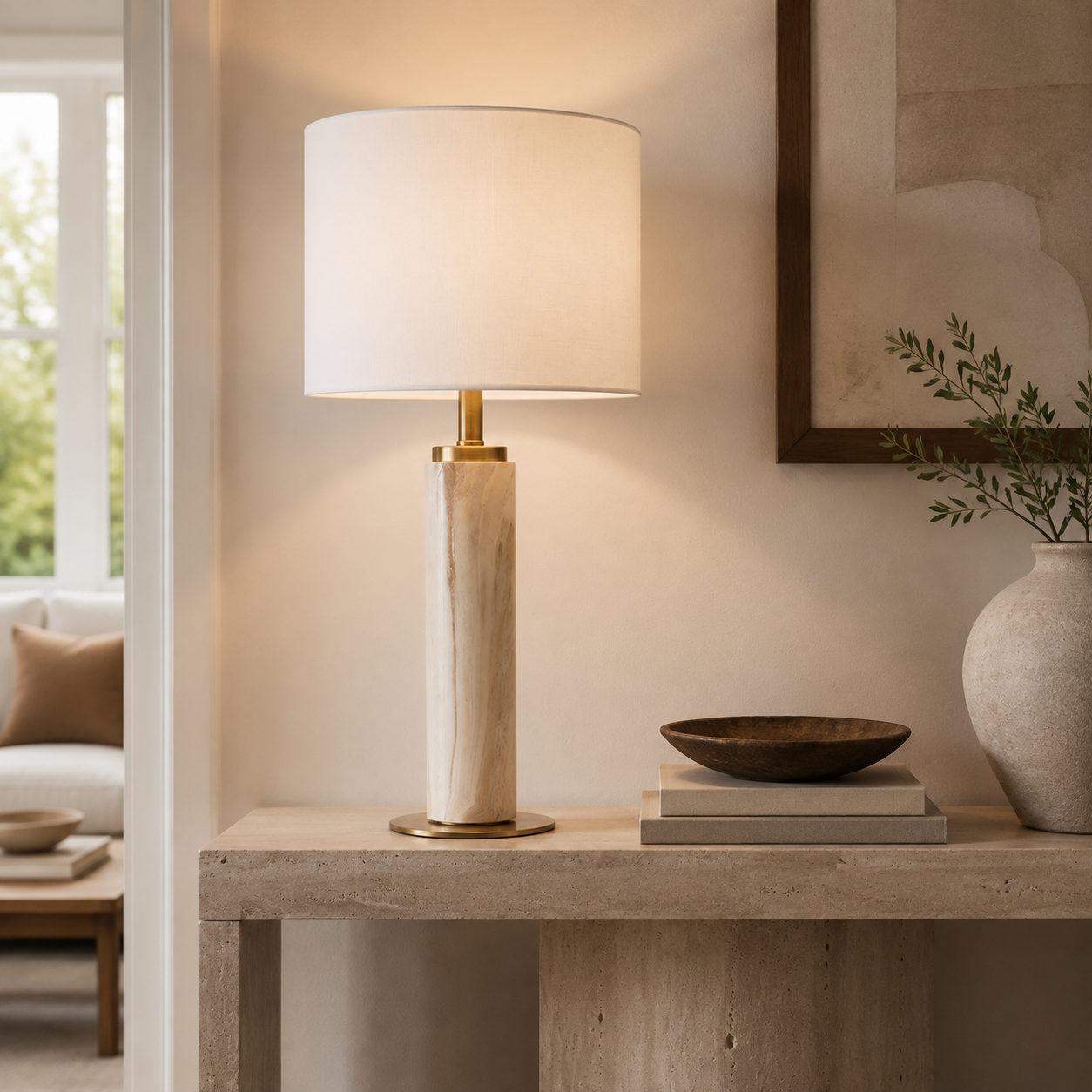 Carrara Marble-Effect Table Lamp