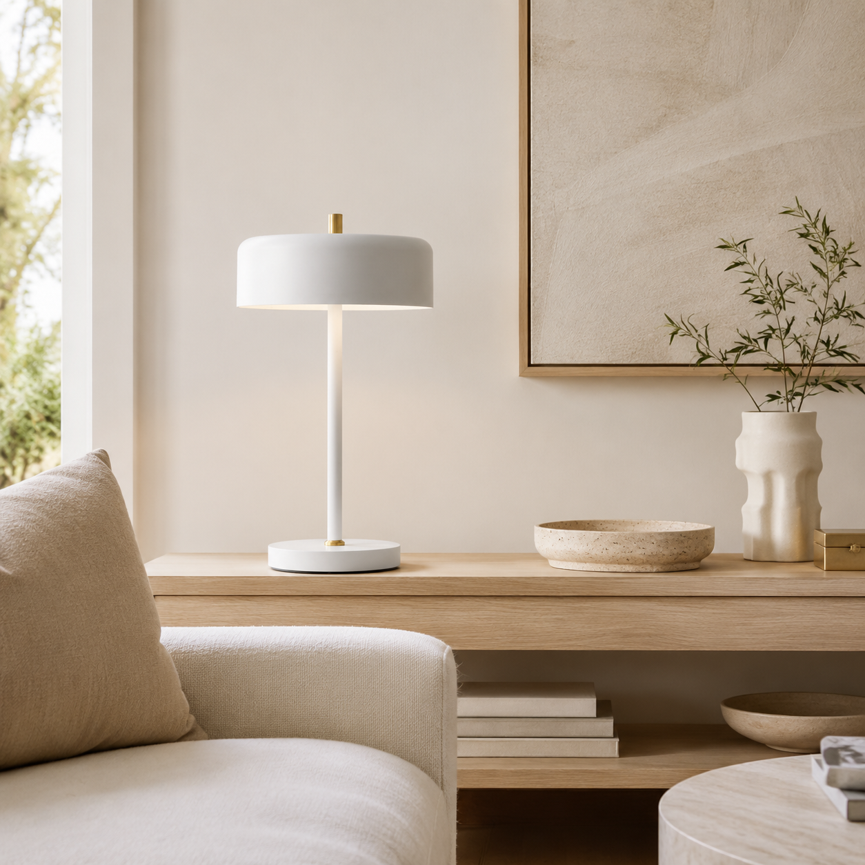 Serene White & Sand Gold 2-Light Table Lamp