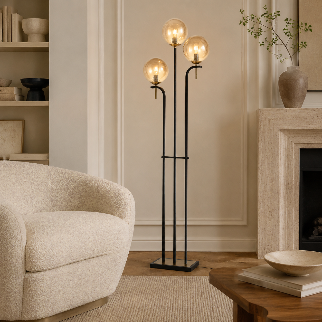 Lustre Amber Glass 3-Light Floor Lamp
