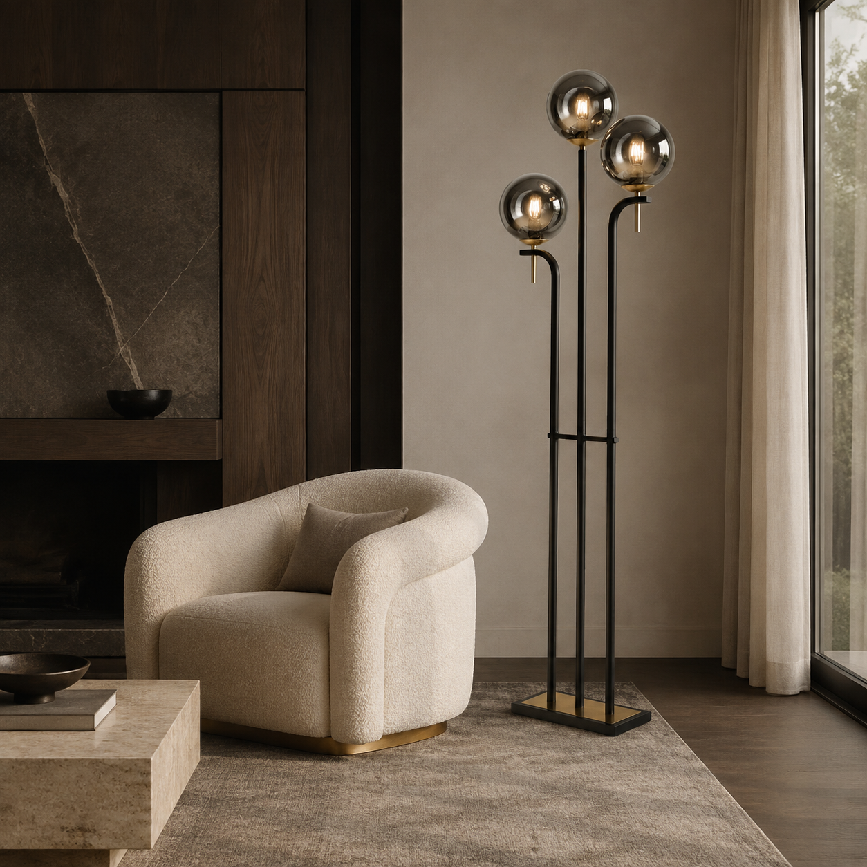 Eclipse Smoke Glass 3-Light Floor Lamp