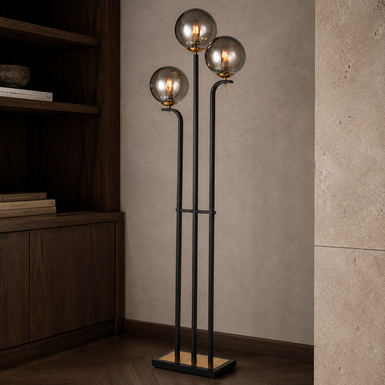 Eclipse Smoke Glass 3-Light Floor Lamp