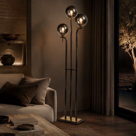 Eclipse Smoke Glass 3-Light Floor Lamp