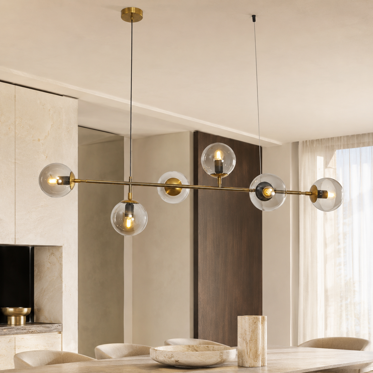 Vesper Satin Gold & Smoke Glass Linear Chandelier