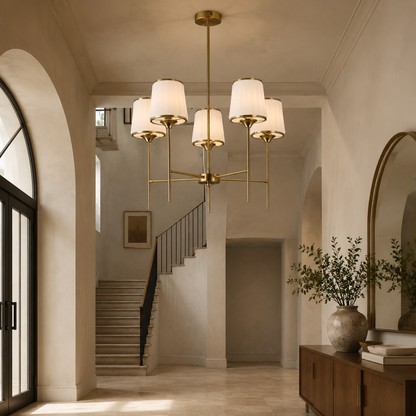 Elara Brass & White Glass Chandelier