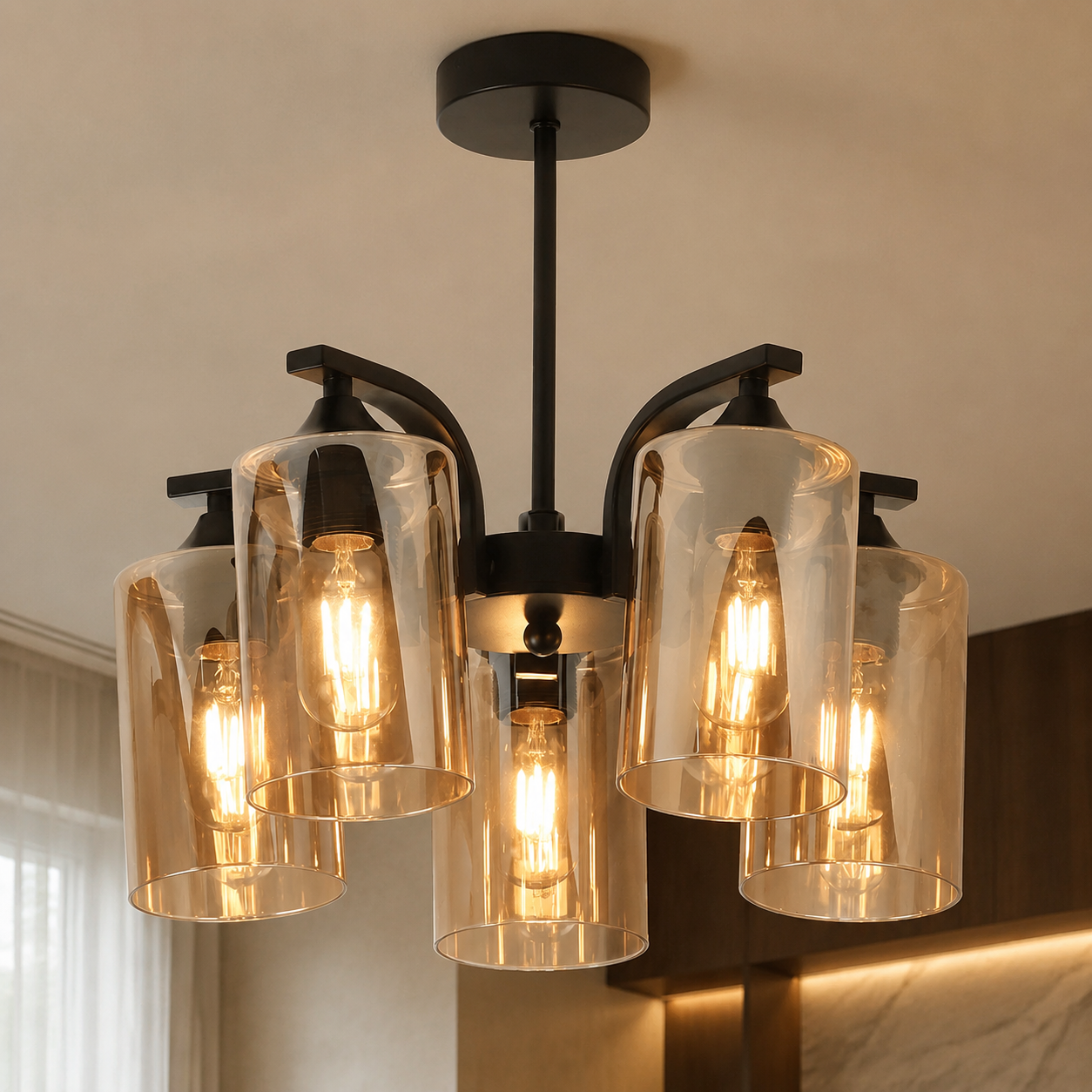 Onyx Black & Amber Glass Chandelier