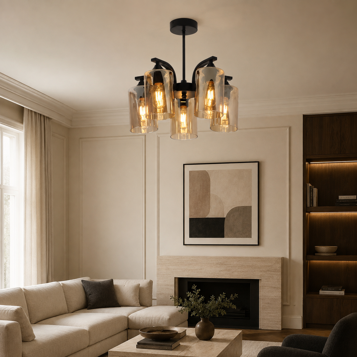 Onyx Black & Amber Glass Chandelier