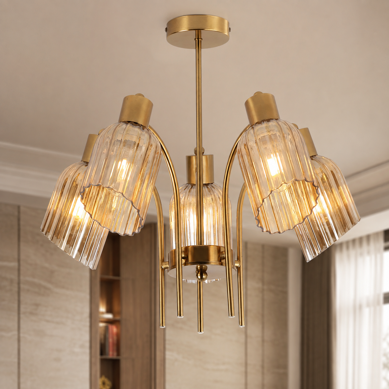 Amara Gold & Amber Fluted Glass Chandelier