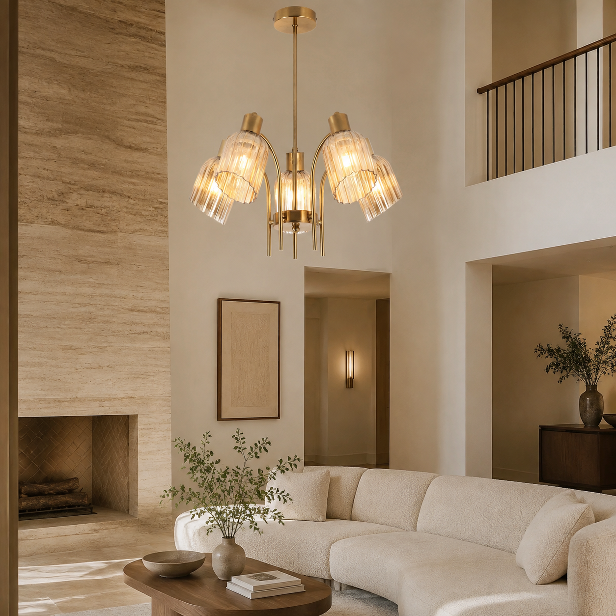 Amara Gold & Amber Fluted Glass Chandelier