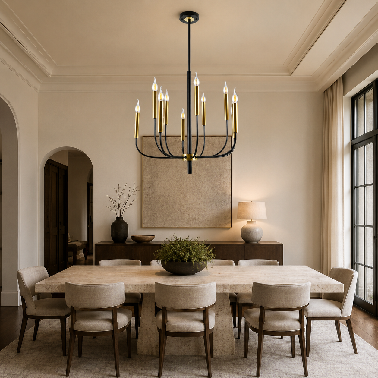 Obsidian Black & Gold 10-Light Chandelier