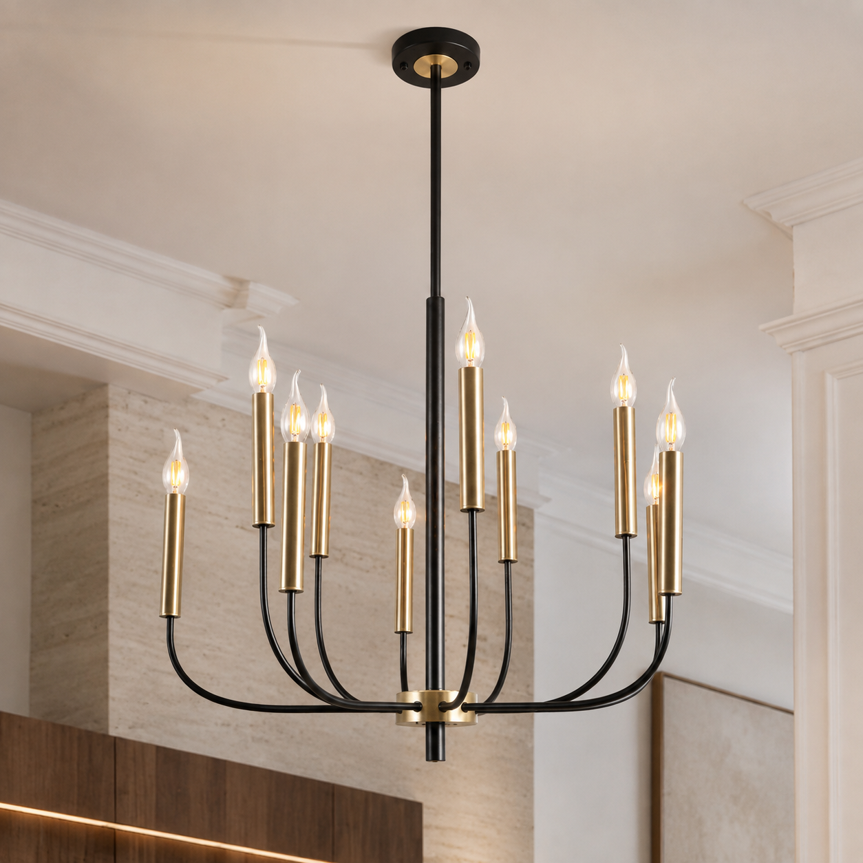 Obsidian Black & Gold 10-Light Chandelier