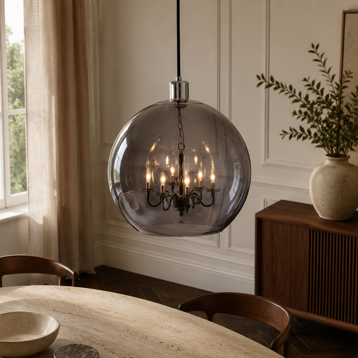 Nocturne Chrome & Smoke Glass 9-Light Pendant