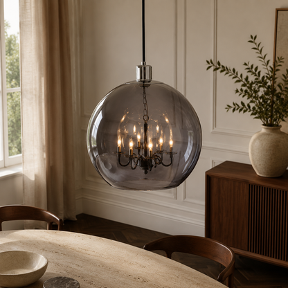 Nocturne Chrome & Smoke Glass 9-Light Pendant