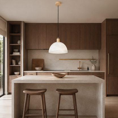Alba Wood-Finish & Alabaster Glass Pendant