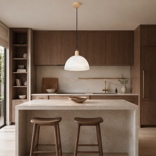 Alba Wood-Finish & Alabaster Glass Pendant