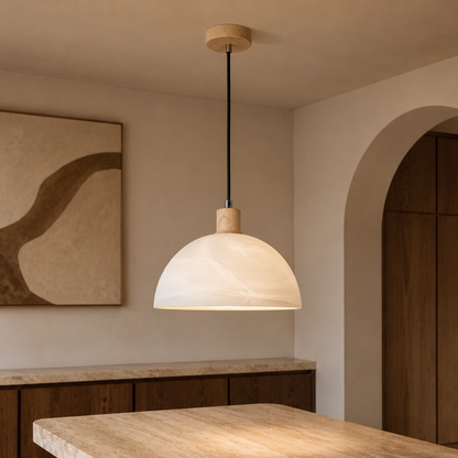 Alba Wood-Finish & Alabaster Glass Pendant