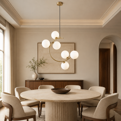 Orbis Brass & White Glass 6-Light Pendant