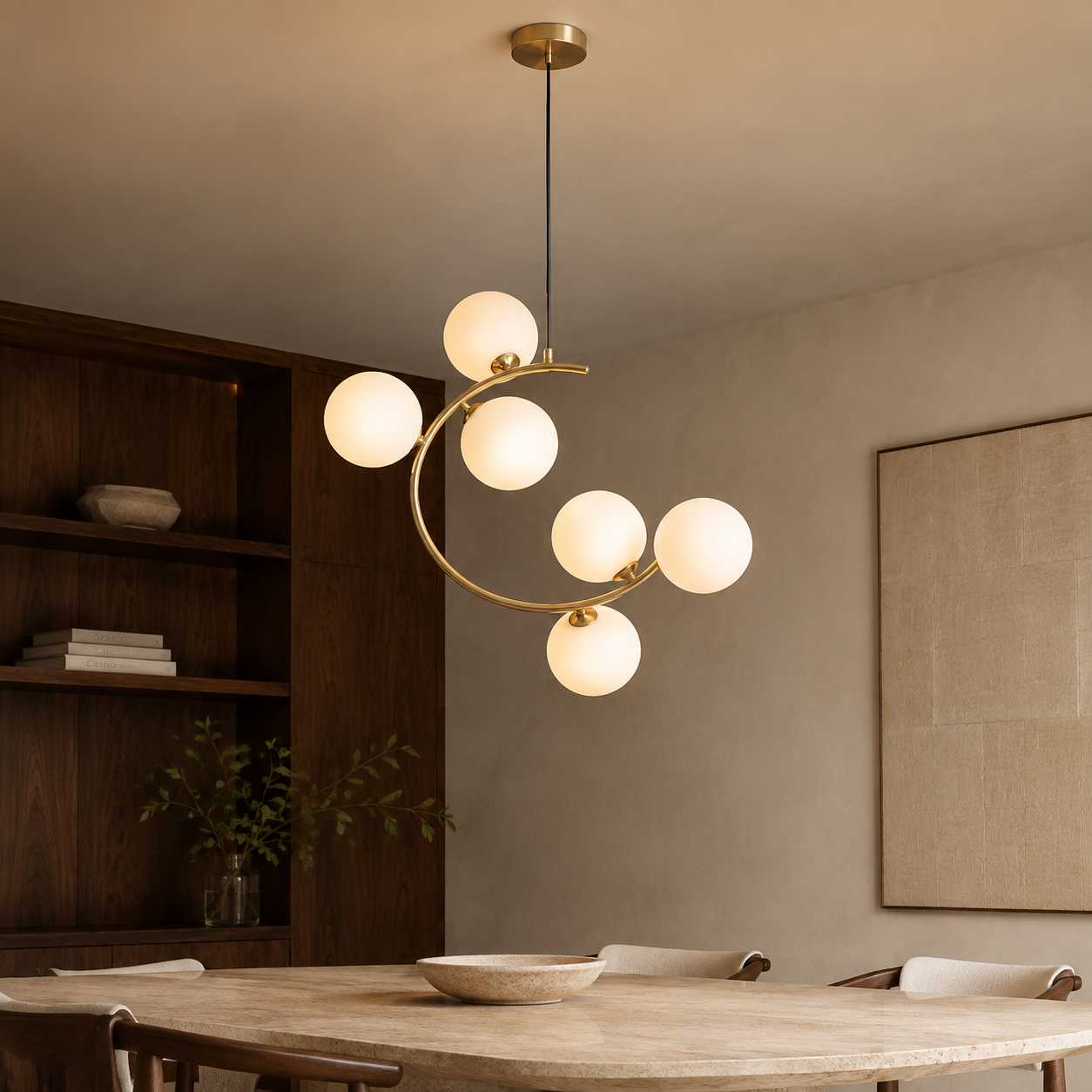 Orbis Brass & White Glass 6-Light Pendant