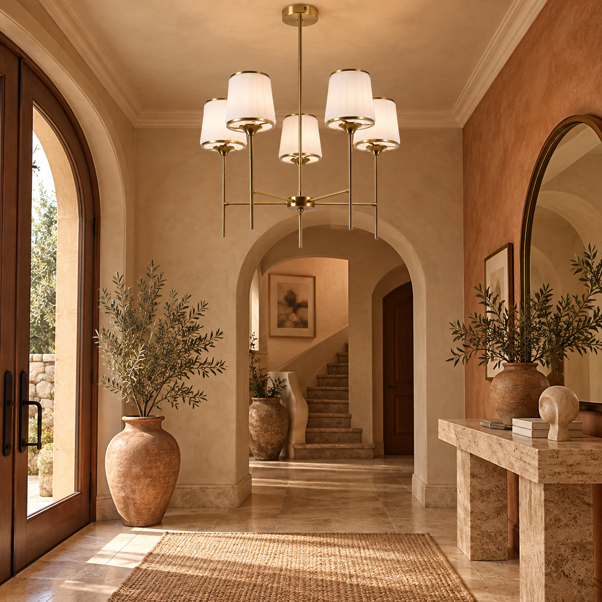 Elara Brass & White Glass Chandelier