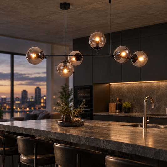 Vesper Matt Black & Smoke Glass Linear Chandelier