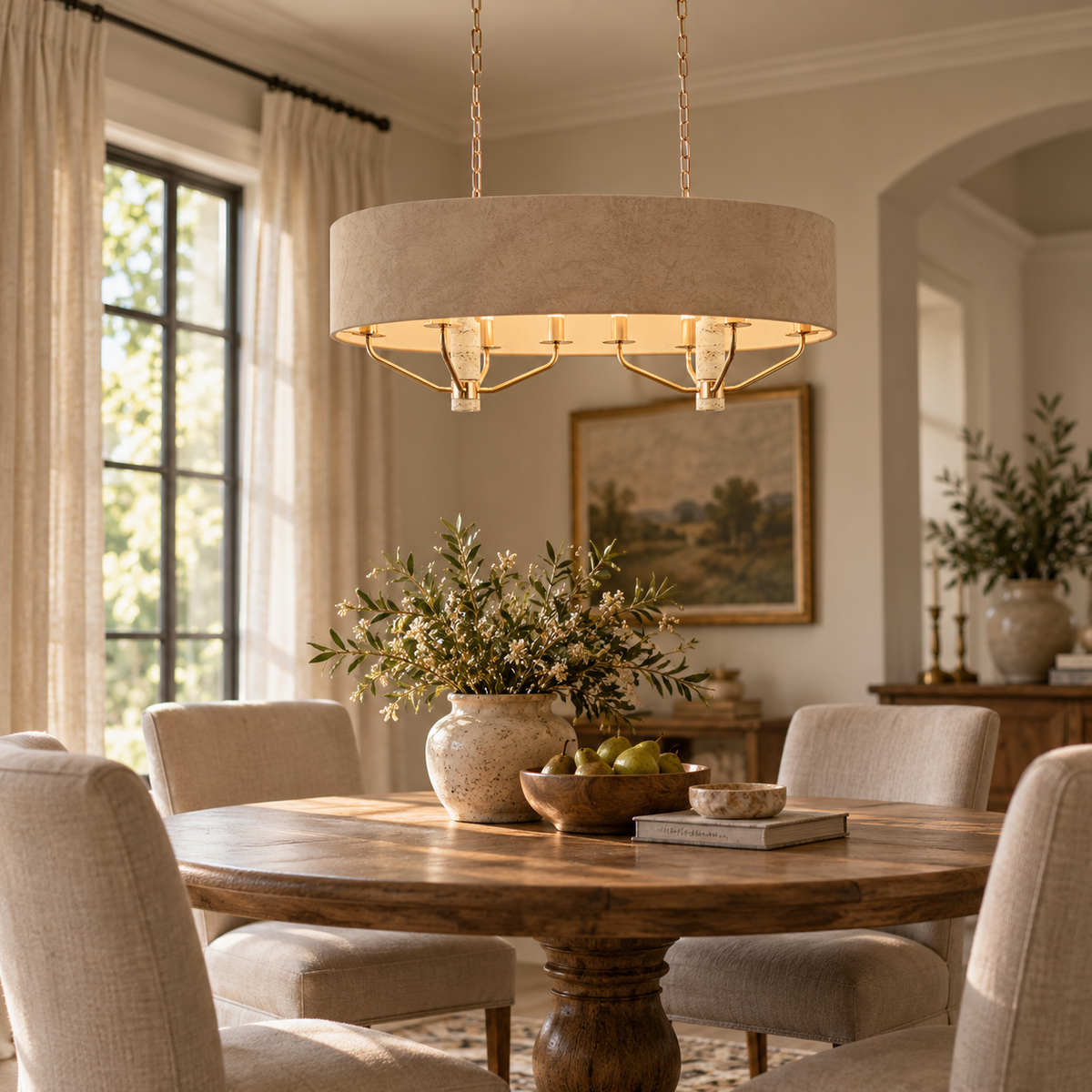Travera Champagne Gold & Travertine Linear Chandelier