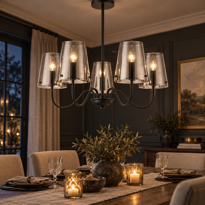 Shadow Matt Black & Smoky Glass 5-Light Chandelier