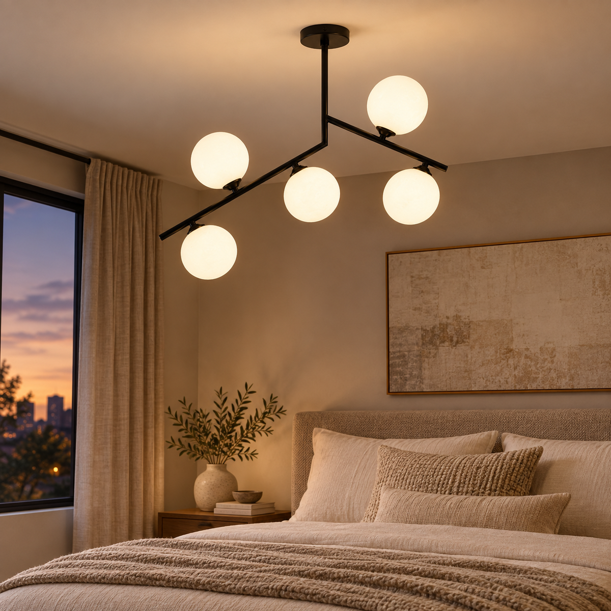 Celeste Black 5-Light Moveable-Arm Ceiling Light