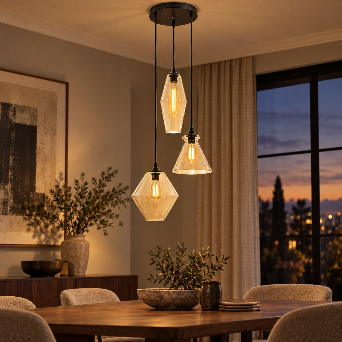 Ambra Amber Glass 3-Light Pendant