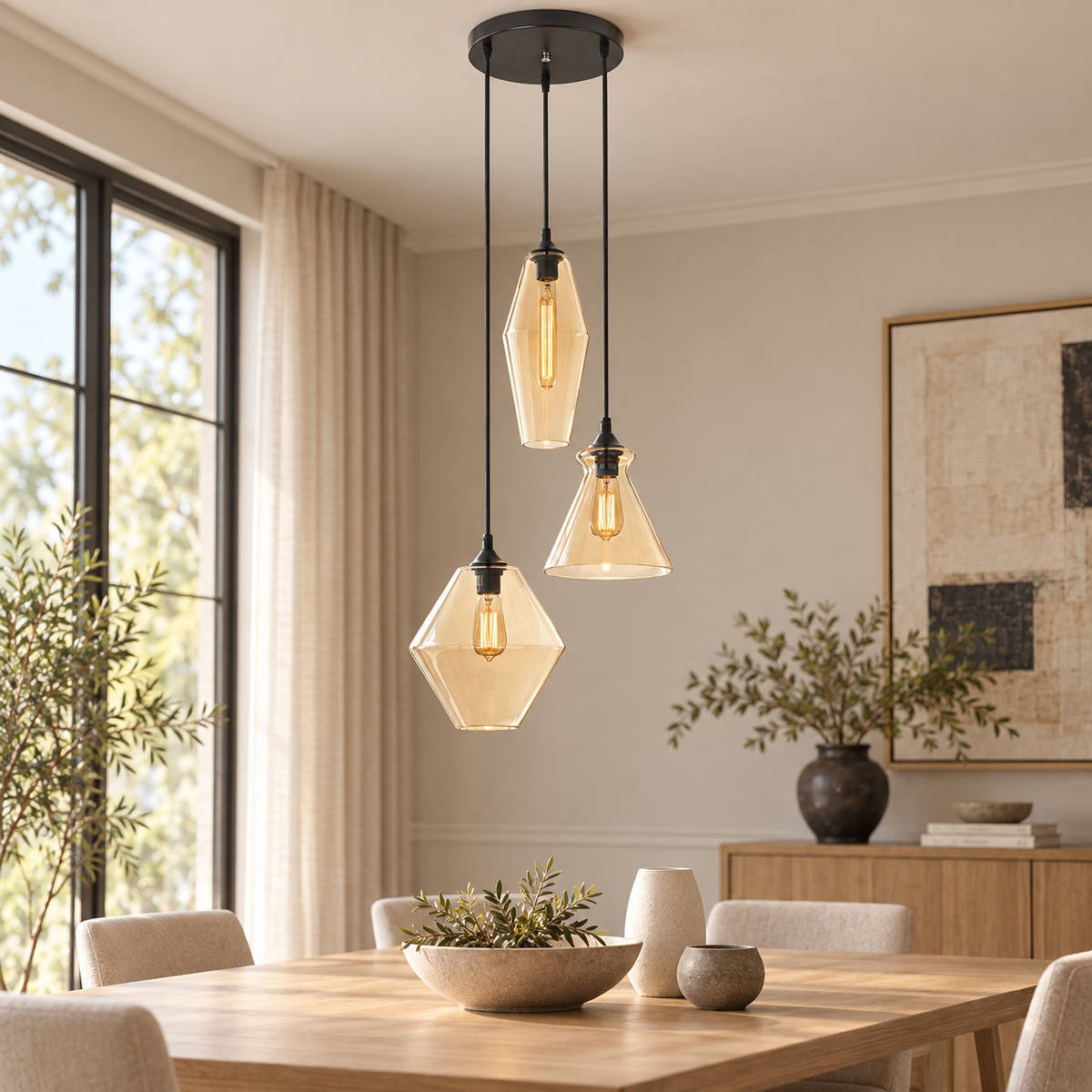 Ambra Amber Glass 3-Light Pendant