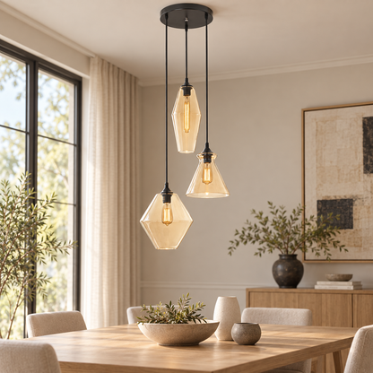 Ambra Amber Glass 3-Light Pendant