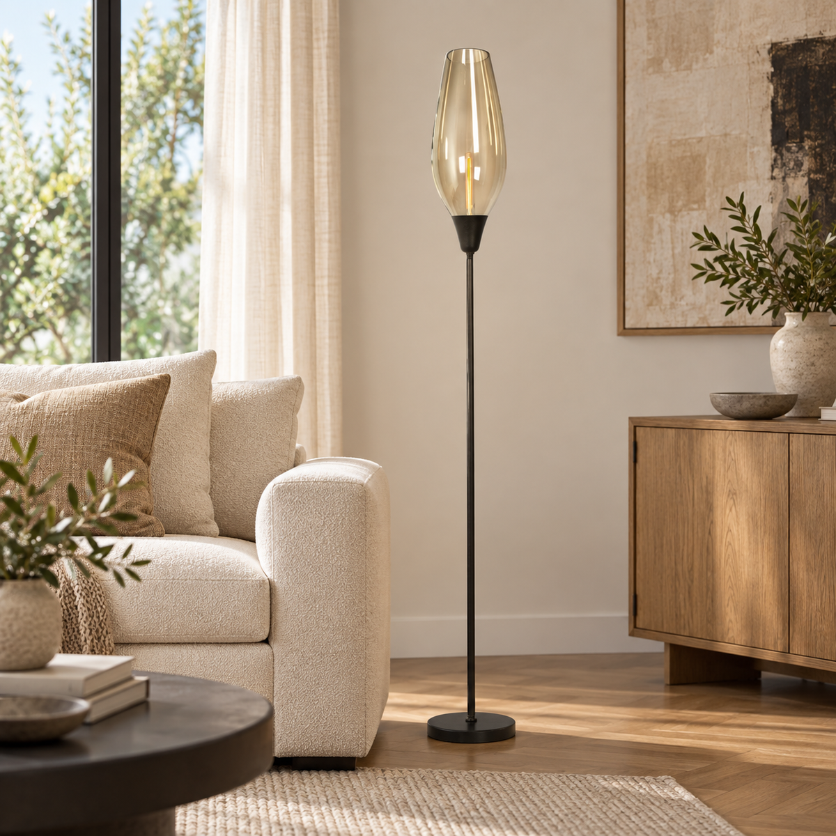 Cognac Glass Dome Floor Lamp